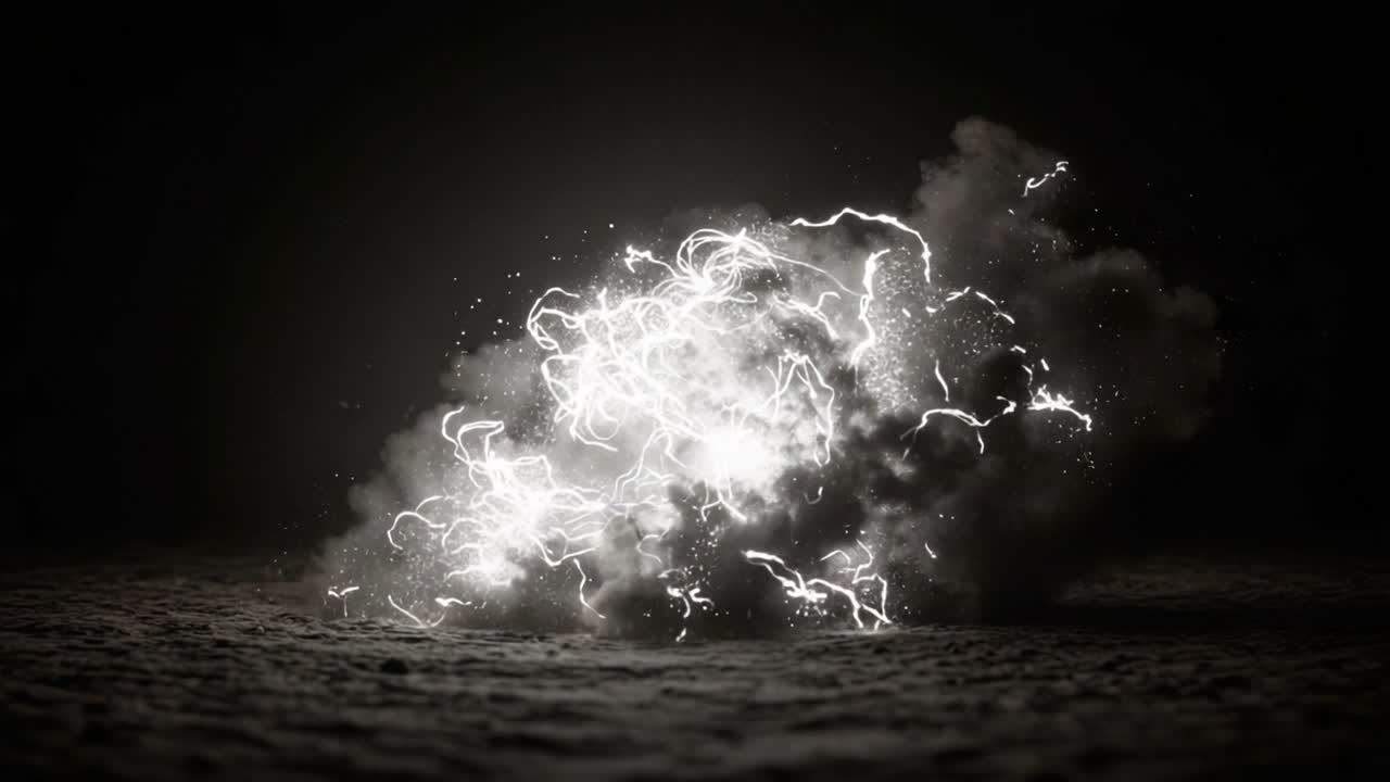 Dynamic Explosion of Light and Energy Captured in Dark Surroundings: A Stunning Display of Fluid Motion and Radiant Energy Interacting Within Space