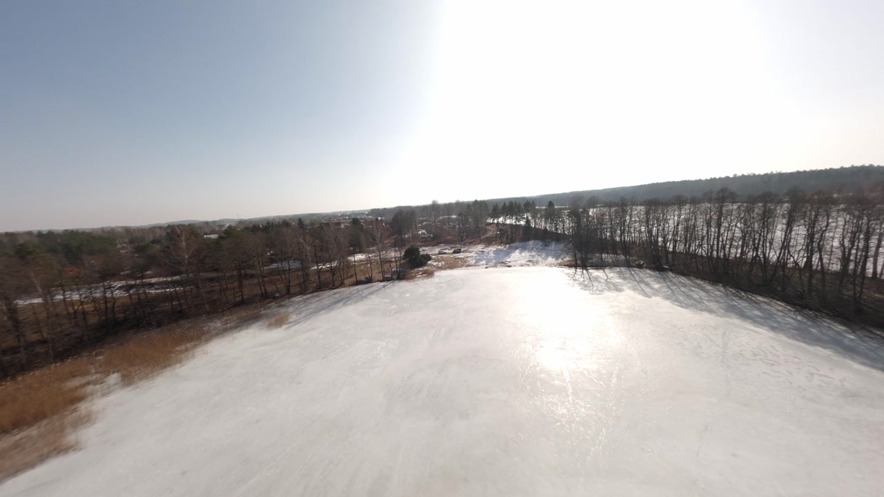 Snow covered frozen lake landscape in northern Europe