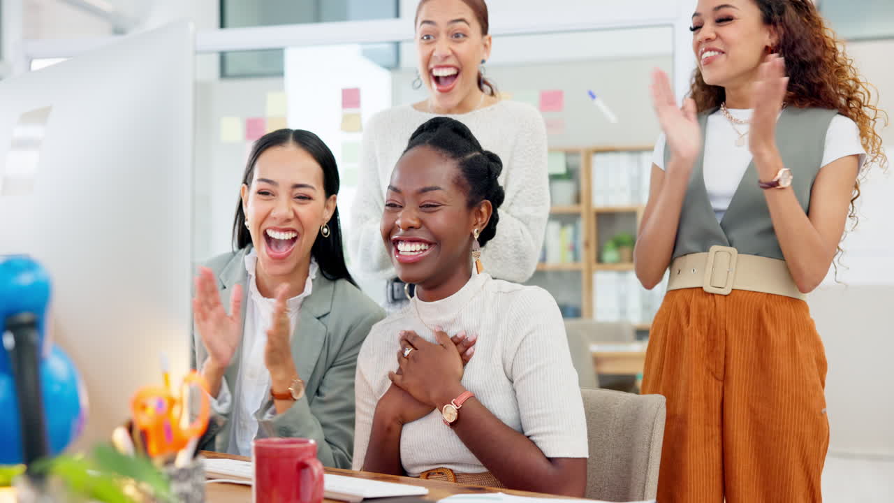 Business women, winner and congratulations
