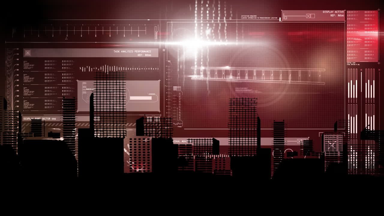 컴퓨터 인터페이스와 도시 4k의 디지털 애니메이션