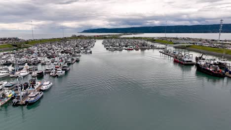 homer alaska fishing boats aerial at dock