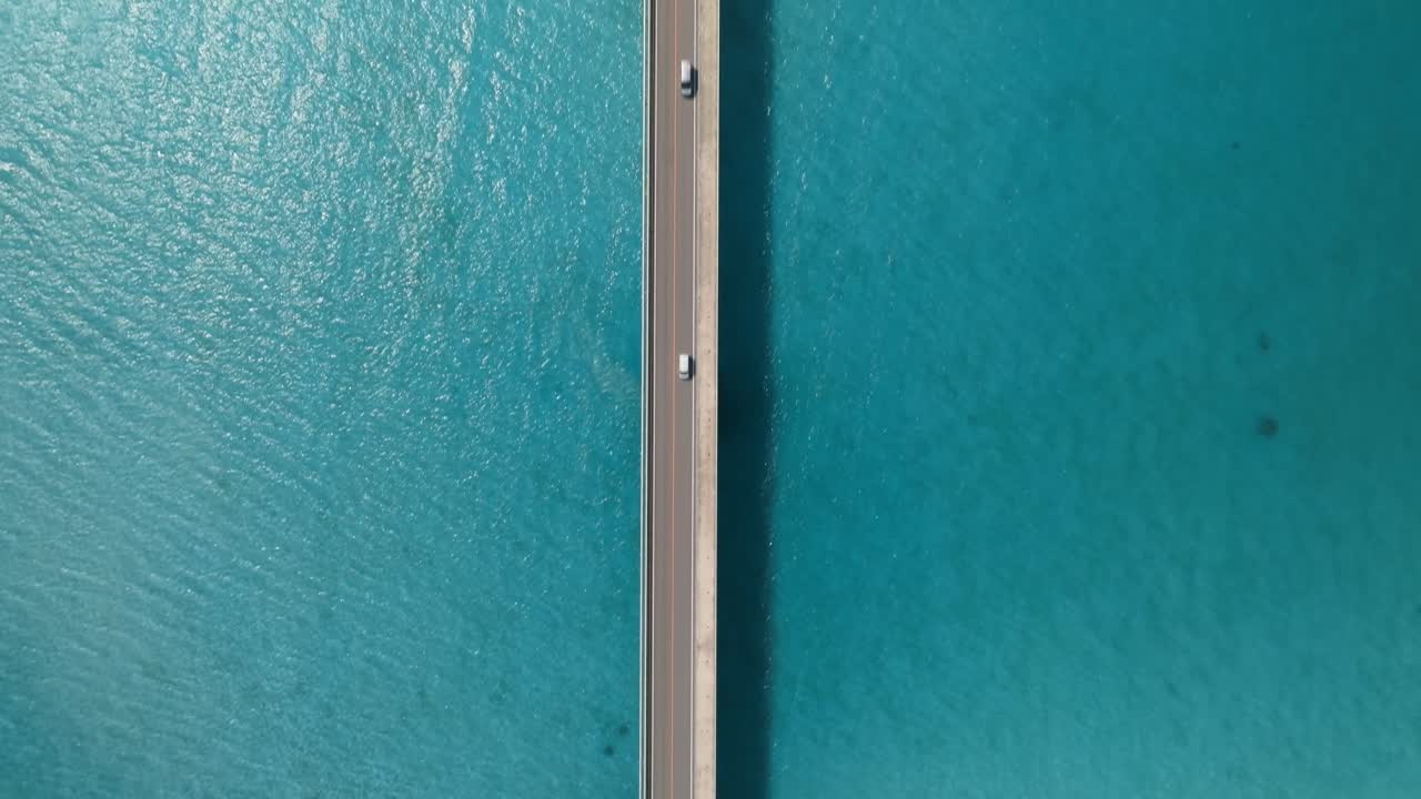 Birds eye shot of Kouri Big Bridge in Okinawa, Japan