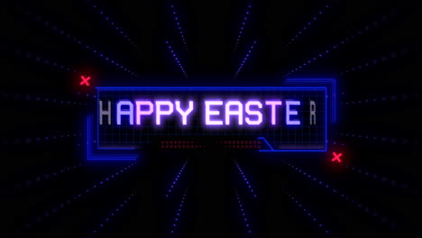 Lebendige-Neon-Frohe-Ostern-Zeichen-Auf-Schachbrett-Hintergrund