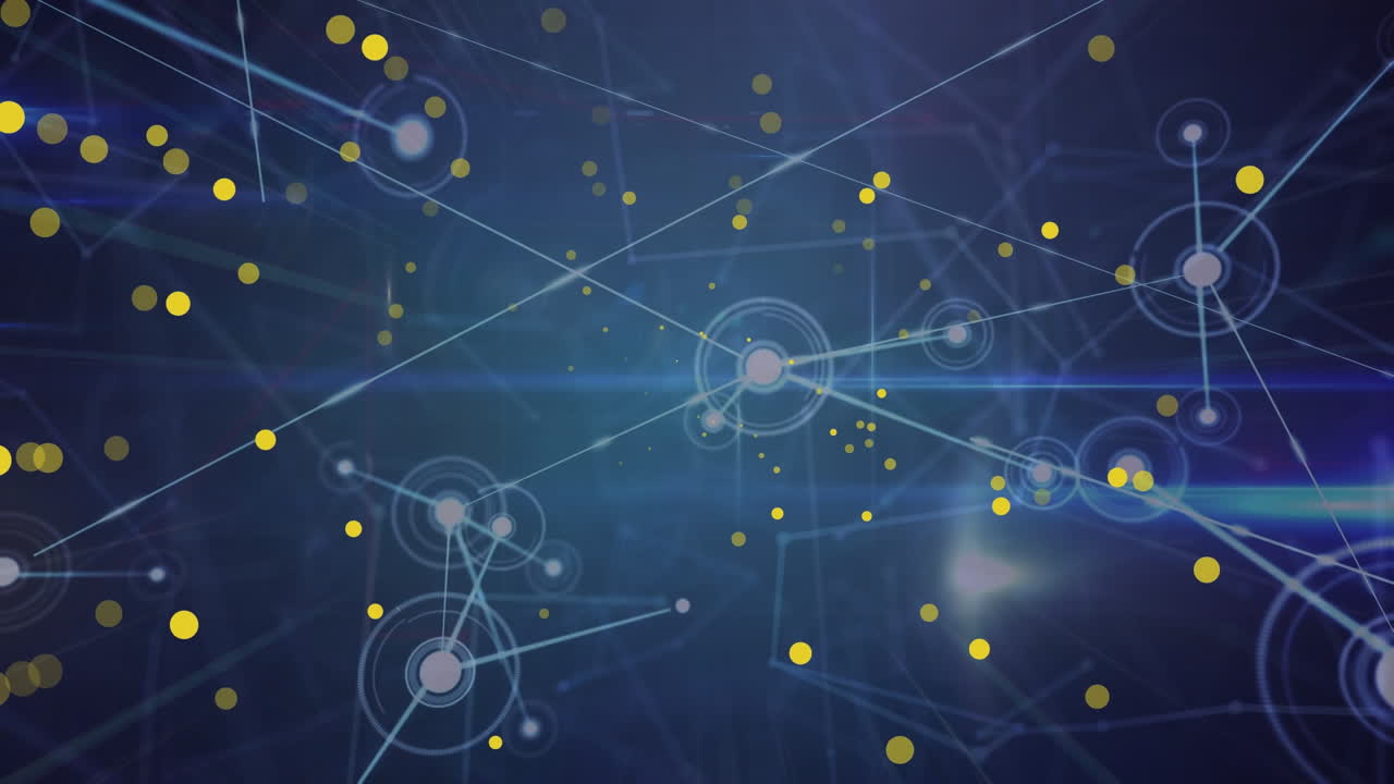 Animation of network of connections and yellow dots over navy background