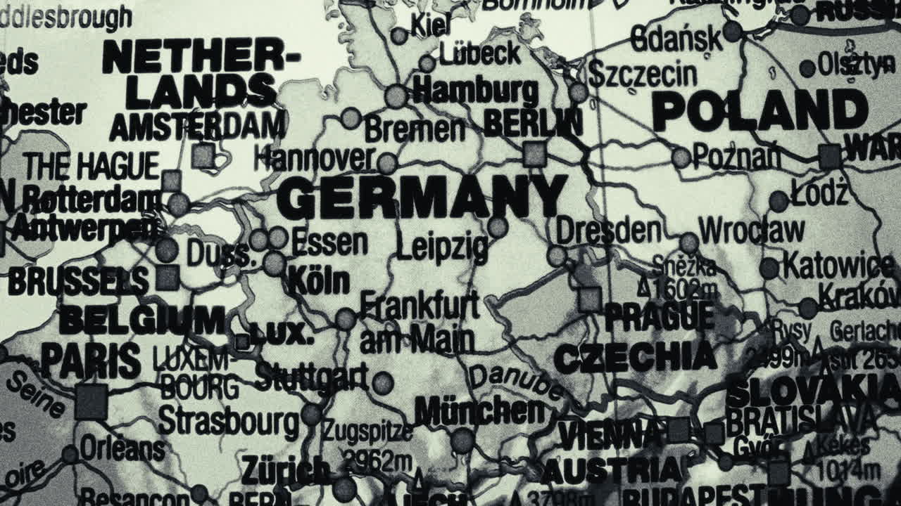 A detailed map of Central Europe, highlighting Germany and its neighboring countries