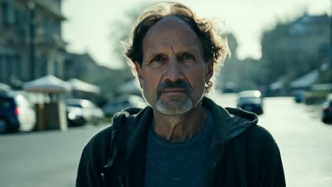 portrait of a middle-aged man standing on a city street