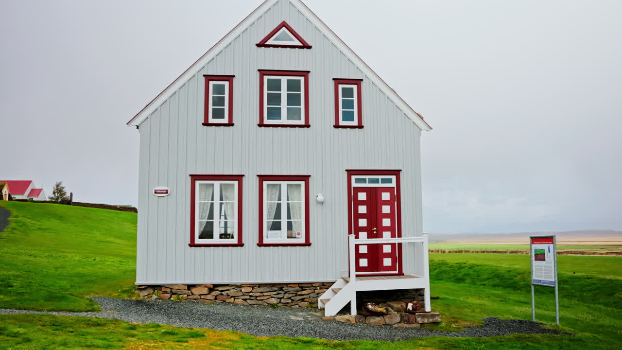 Traditional Icelandic house with grass on the roof