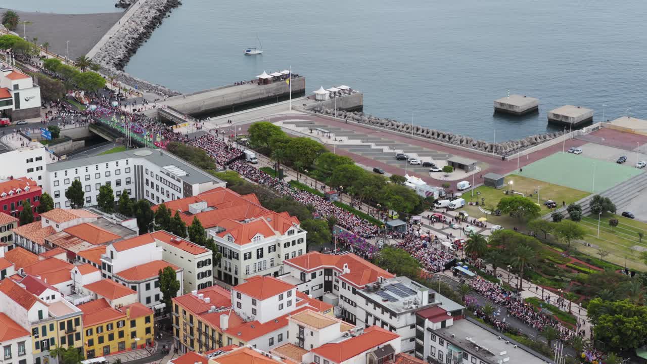 Aerial View Of Allegoric Parade During Flower Festival In Funchal, Madeira, Portugal.