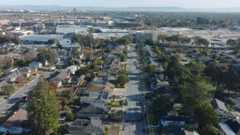 aerial view of the hillsdale neighborhood in california, right next to an urban shopping center