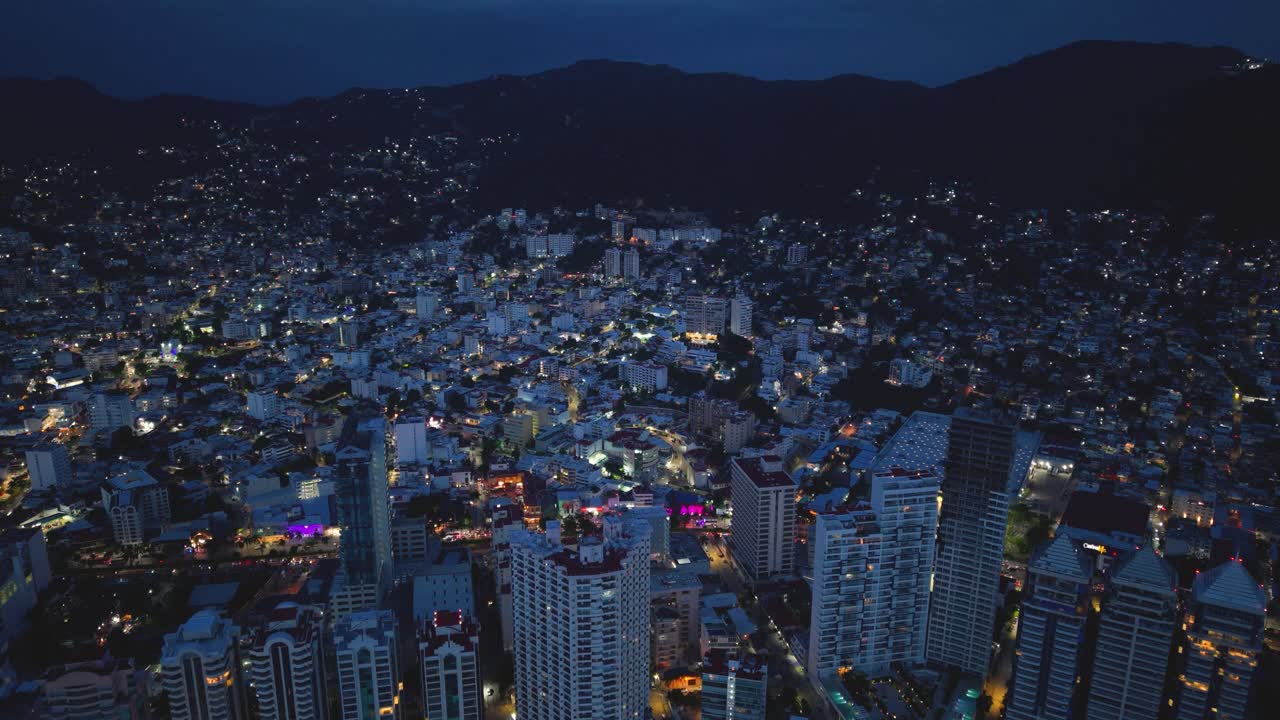 Aerial night panorama of Acapulco, Mexico