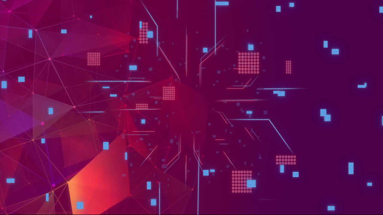Animation of computer circuit board and network of connections on purple background