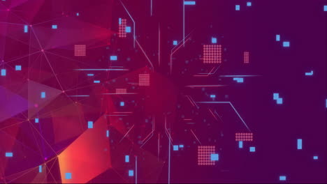 animation of computer circuit board and network of connections on purple background