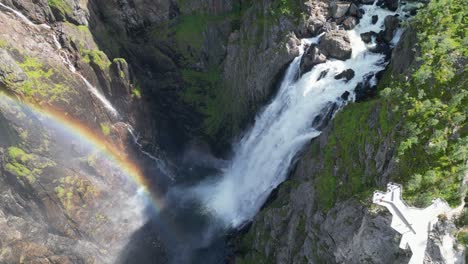 Voringfossen-Waterfall-in-Norway---Popular-Tourist-Attraction-and-Scenic-Nature-Landscape-in-Eidfjord,-Vestland---Aerial-Circling