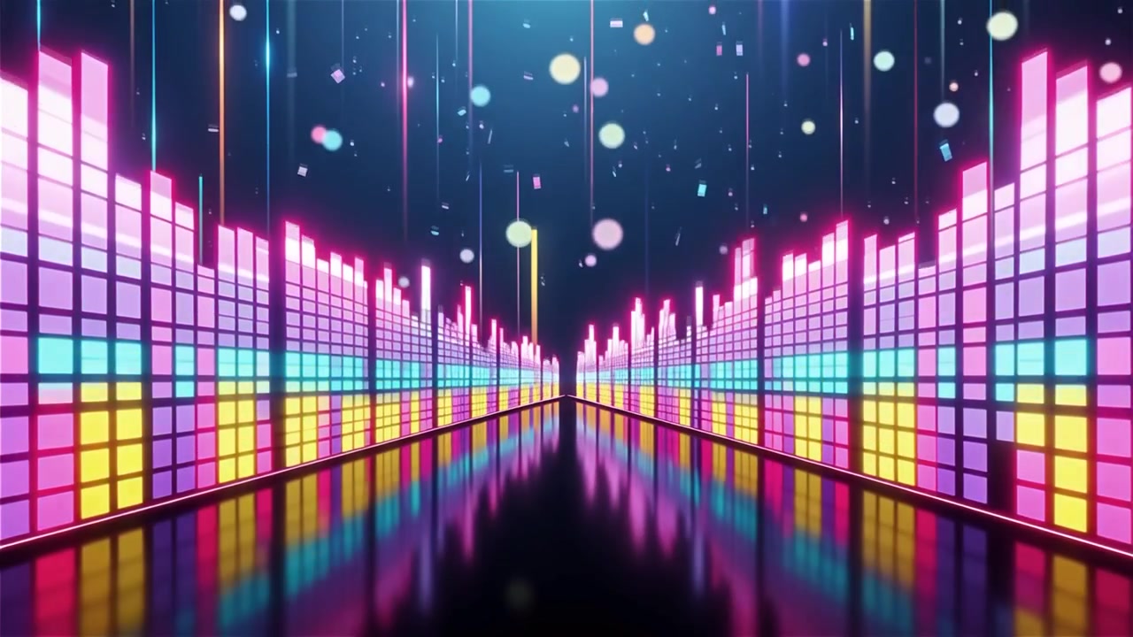 Futuristisk regnbuefarvet neon musik equalizer visualisering baggrund.
