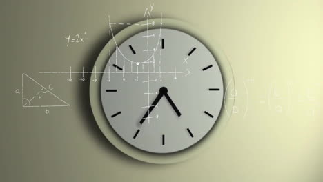 clock showing time with mathematical equations animation over beige background