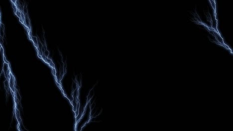 lightning bolt / lightning strike, horizontal blue lightning forking and sparkling, video overlay, anime/ animated, black background