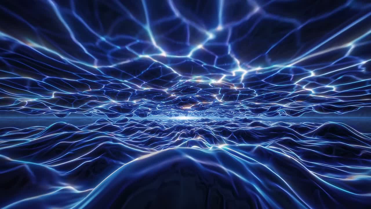 digital landscape with glowing blue electric lines