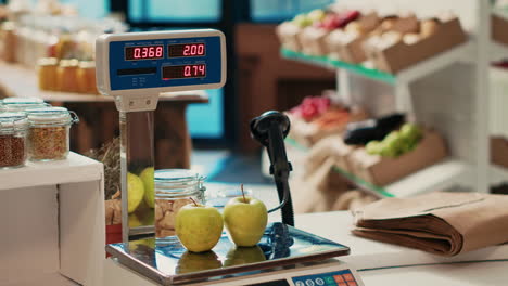 electronic scale in zero waste grocery store to weight bulk items