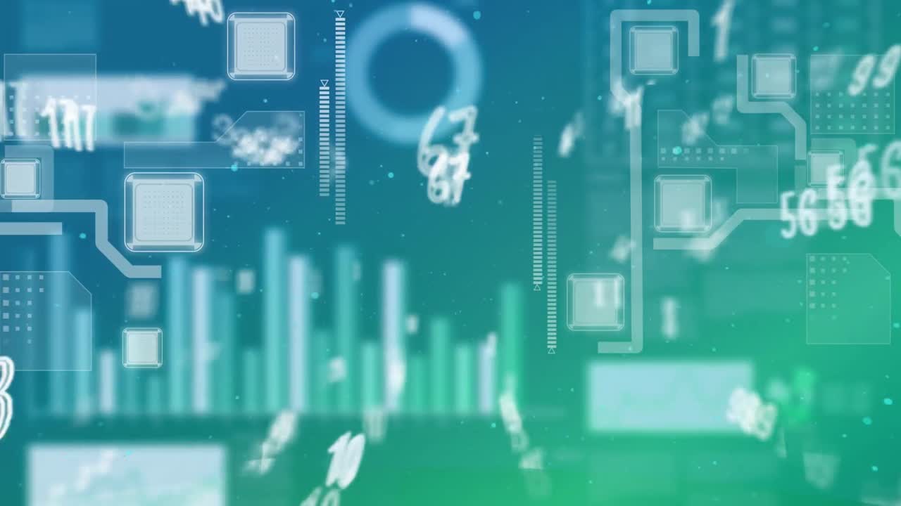 Animation of numbers over integrated circuit on green background