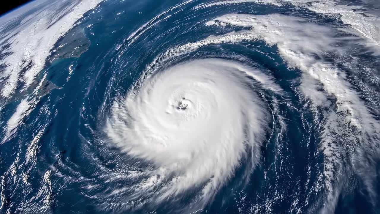 Powerful hurricane forms over open ocean near the eastern coast of North America during the peak of the storm season