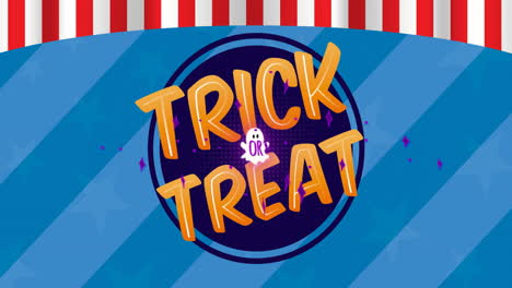 Trick-or-Treat-text-animation-over-blue-and-red-striped-background