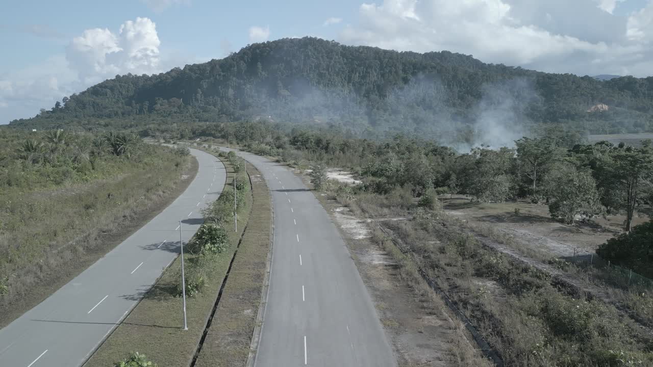 Beautiful Aerial Drone View At Matang Fac Highway This Road Lead to Sempadi Costal Road,Facing Green Forest And Mount Serapi Kuching,Borneo