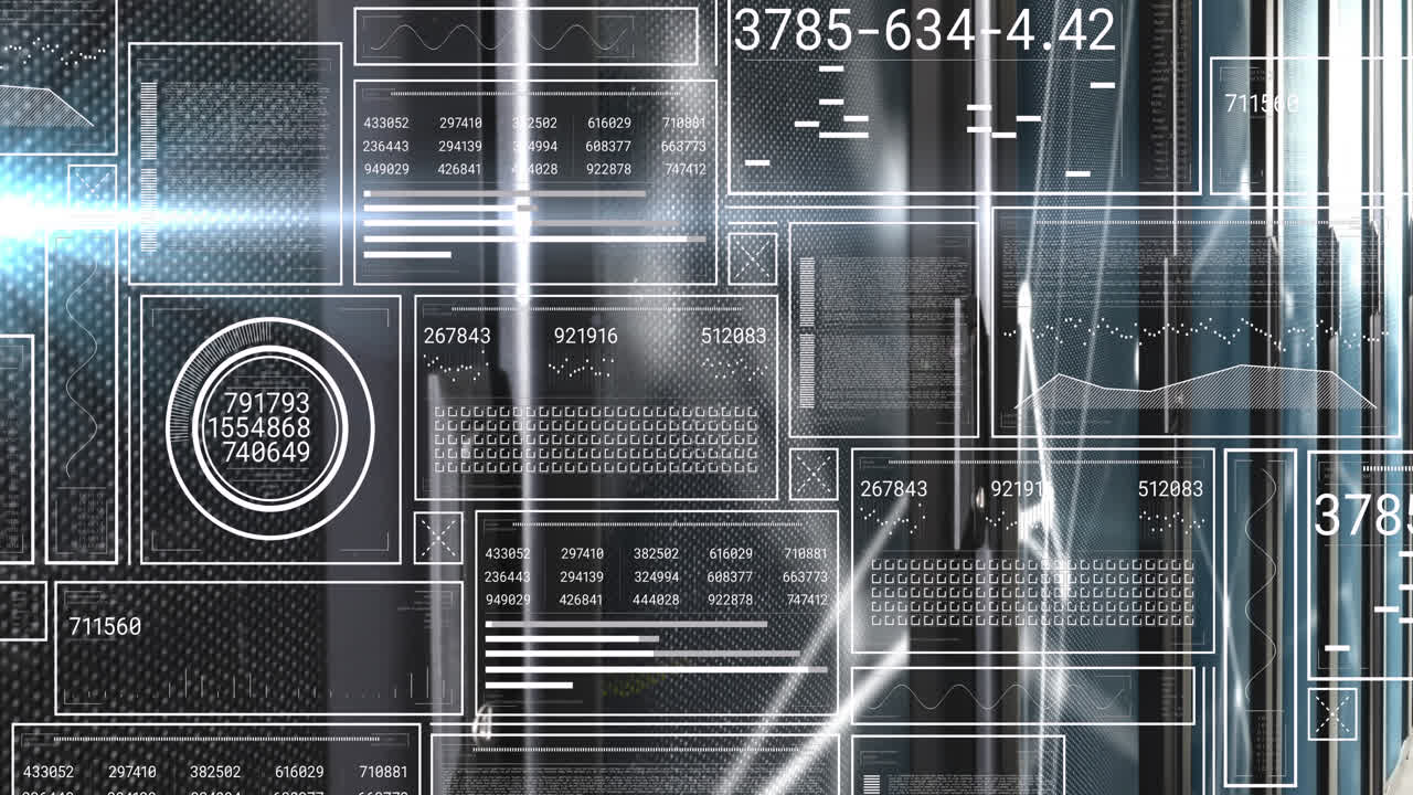 Animation of data processing over black background