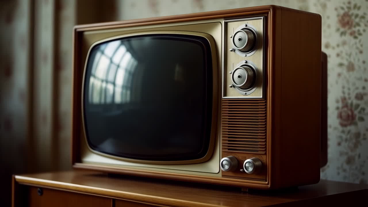 A Vintage Wooden Television Set on Furniture