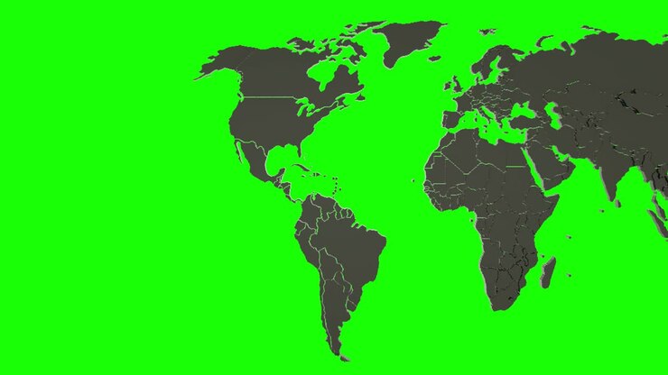 Animation of a world map on green screen. Scrolling from left to right