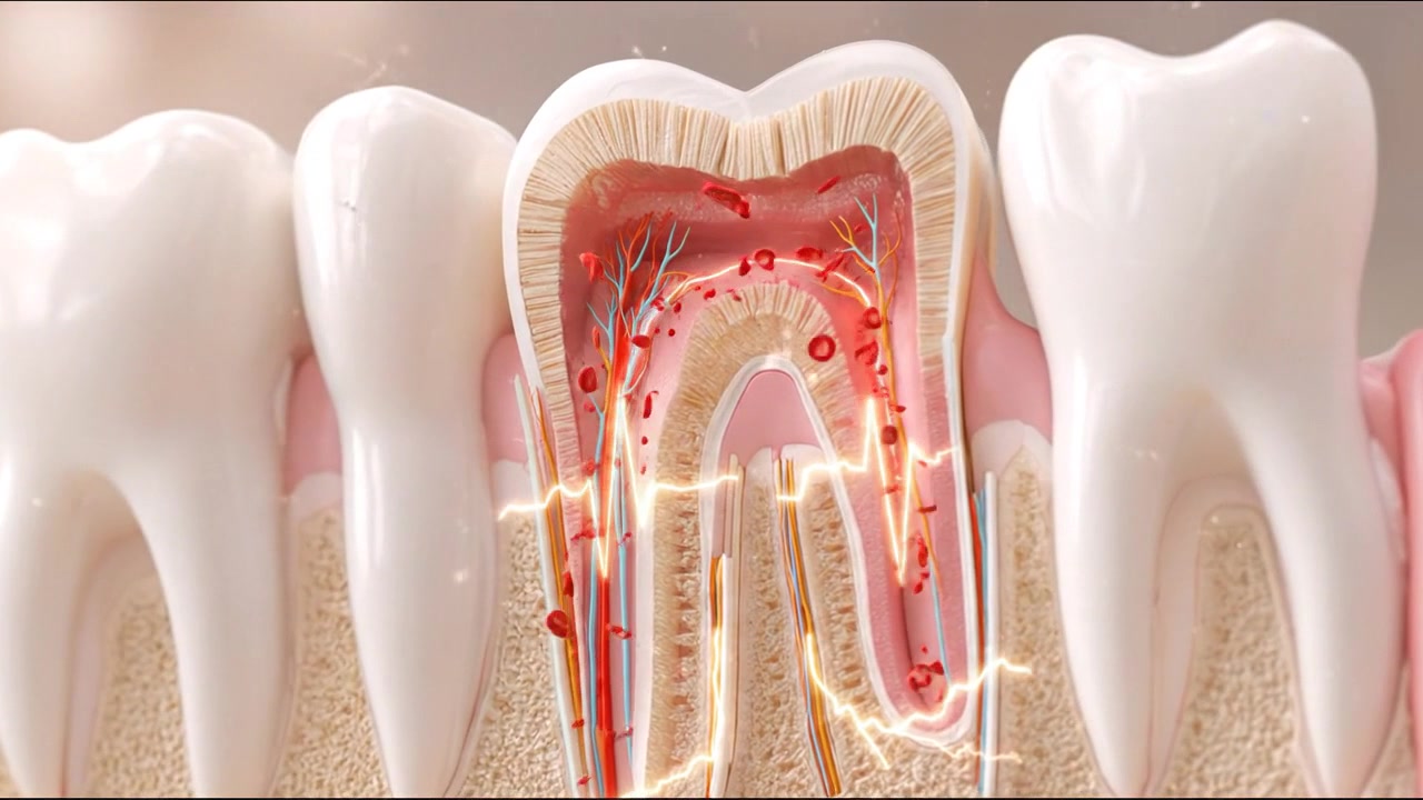 Human Tooth Cross Section Showing Enamel Dentin and Internal Root Structure