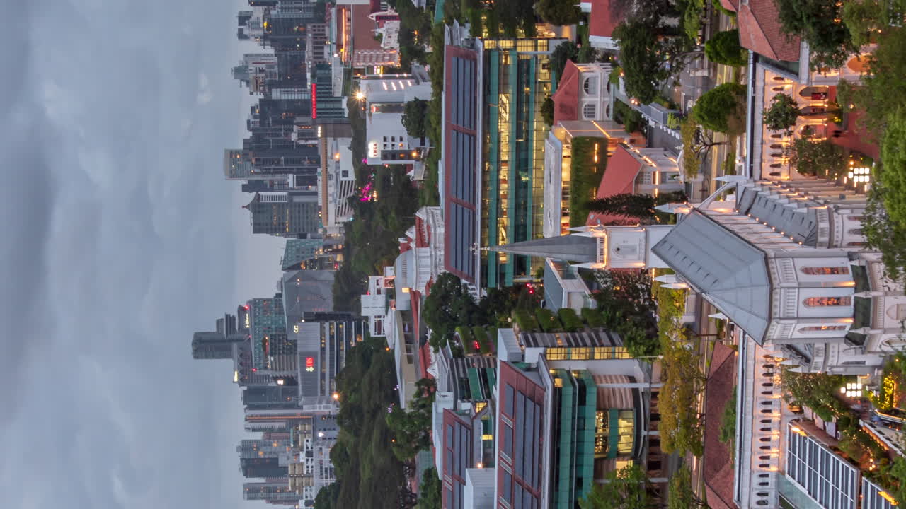 Vertical day to night timelapse of Singapore's River Valley neighborhood