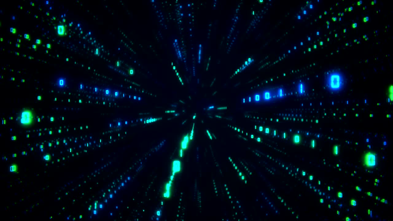 Digital futuristic data tunnel seamless loop. Binary numbers in cyberspace