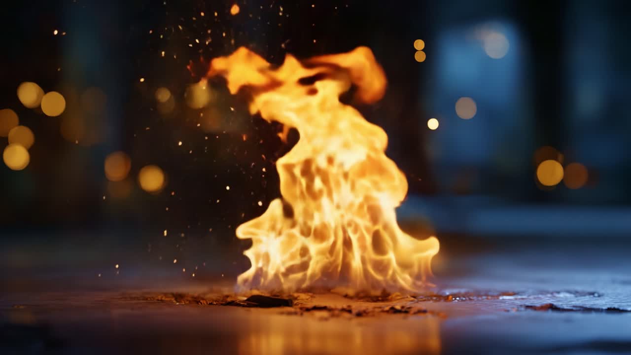 Dynamic Flames Dancing with Glowing Sparks in a Mysterious Environment, Capturing the Essence of Fire and Light, Creating a Captivating Visual Experience