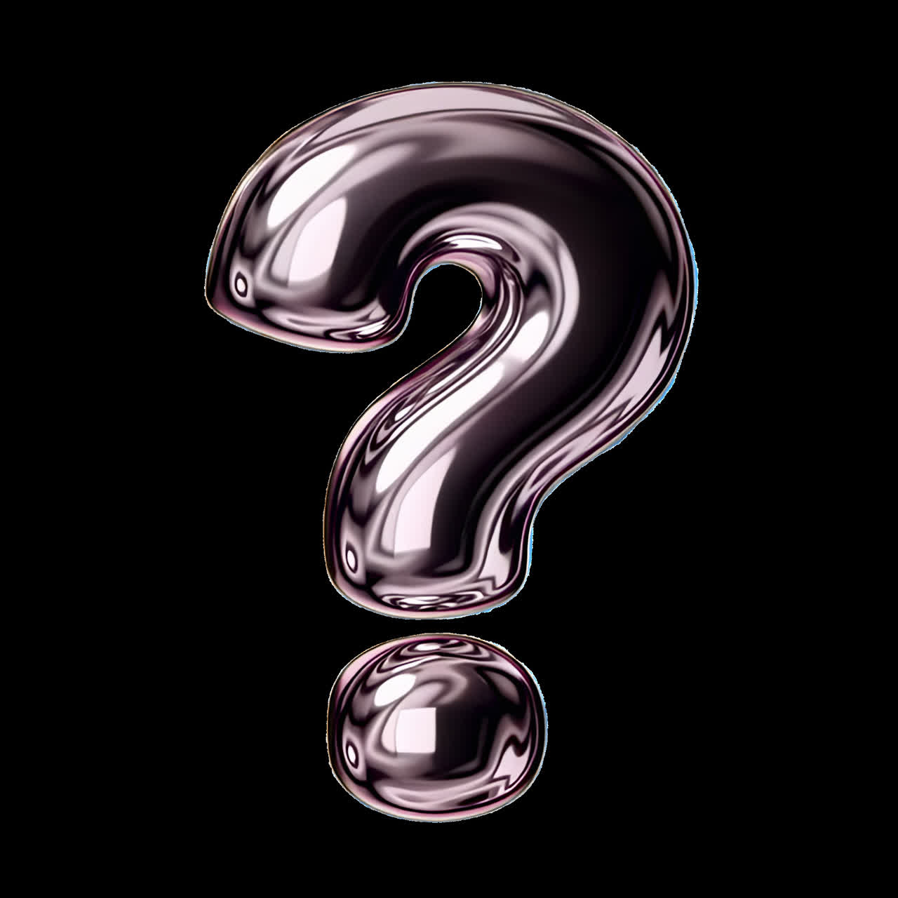 Shiny metallic question mark design animation isolated asset, transparent 4K video, alpha channel