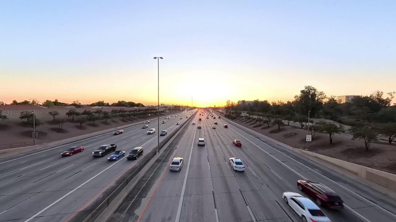 Sunset Time Lapse of Arizona highway 60 in Gilbert and Mesa Arizona USA.