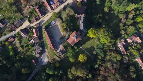 Aerial-view-of-Gargilesse-village-and-its-castle,-France