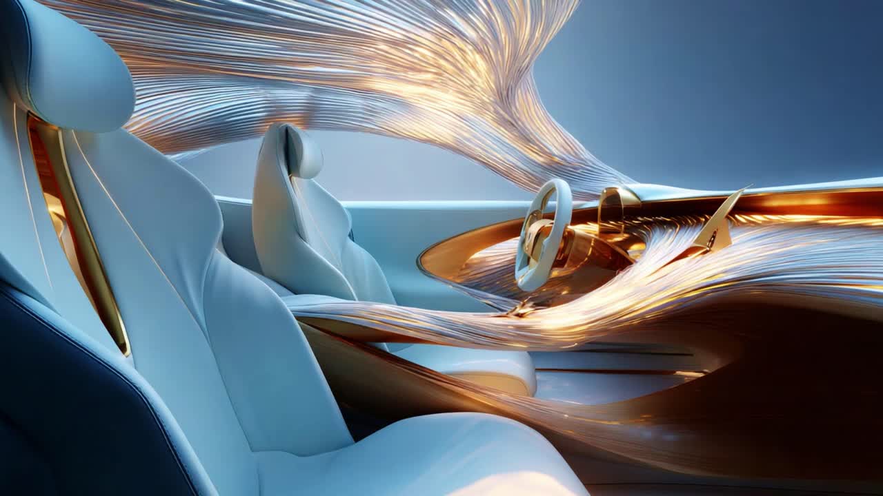 Futuristic Car Interior Design Showcasing Innovative Aesthetics and Smooth Flowing Lines, Merging Technology with Luxury in a Stylish Environment for Modern Driving Experience