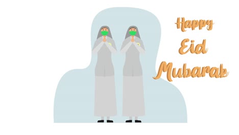 two woman wears mask at eid mubarak celebration