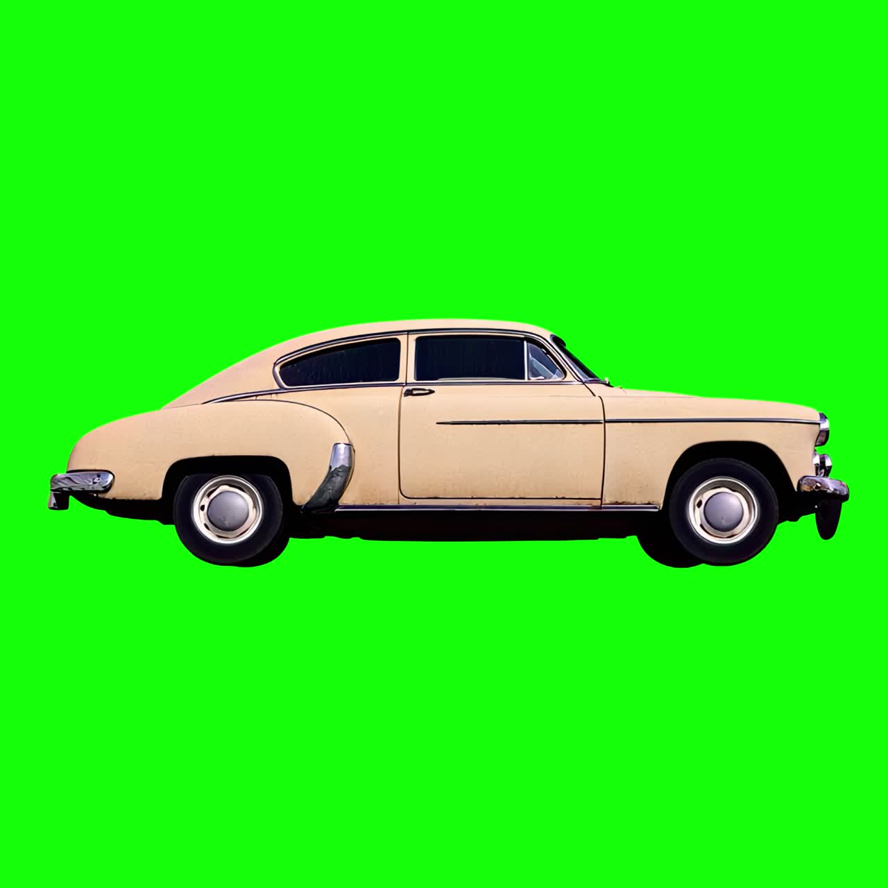Animazione silhouette auto beige vintage, video 4K trasparente, green screen