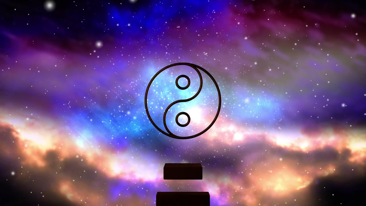 Bulutsu renk değiştiriyor, çubuklar yükselmeye başlıyor, yin-yang merkezde durarak sakin bir denge yaratıyor.