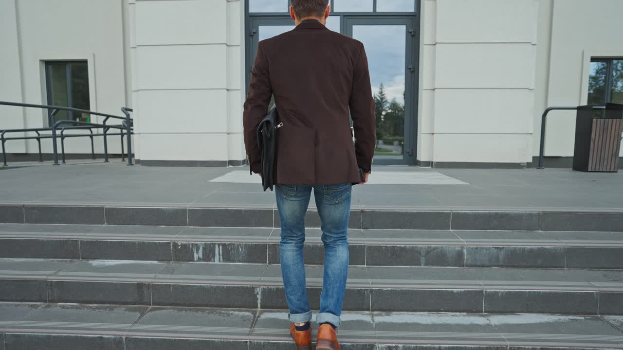 Un hombre de negocios subiendo las escaleras.