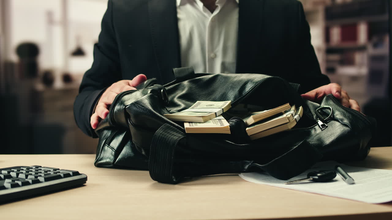 Man Checking a Bag in an Office