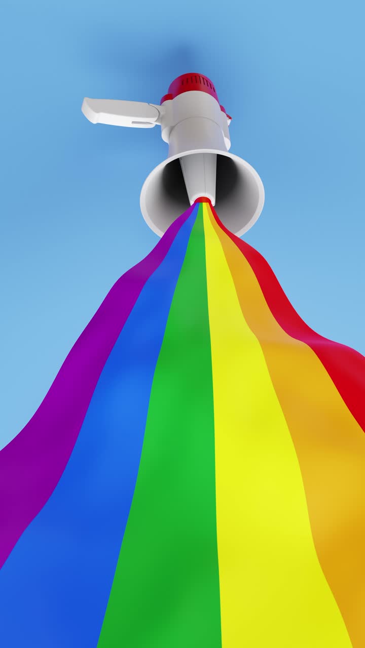 3D rendering of megaphone with rainbow stripes