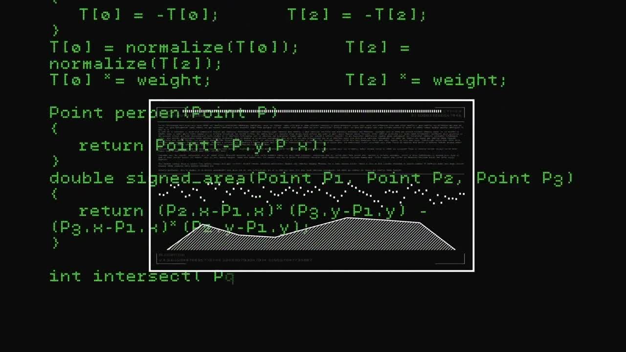 animación del procesamiento de datos sobre un fondo oscuro