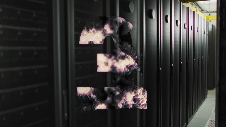 Number three with smoke effect animation over server racks in data center