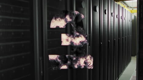 number three with smoke effect animation over server racks in data center