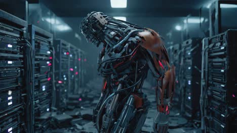 cyborg in a server room