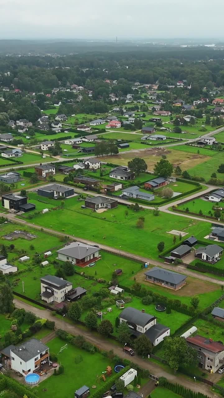 Aerial view of green suburb landscape in Ikskile, peaceful and serene