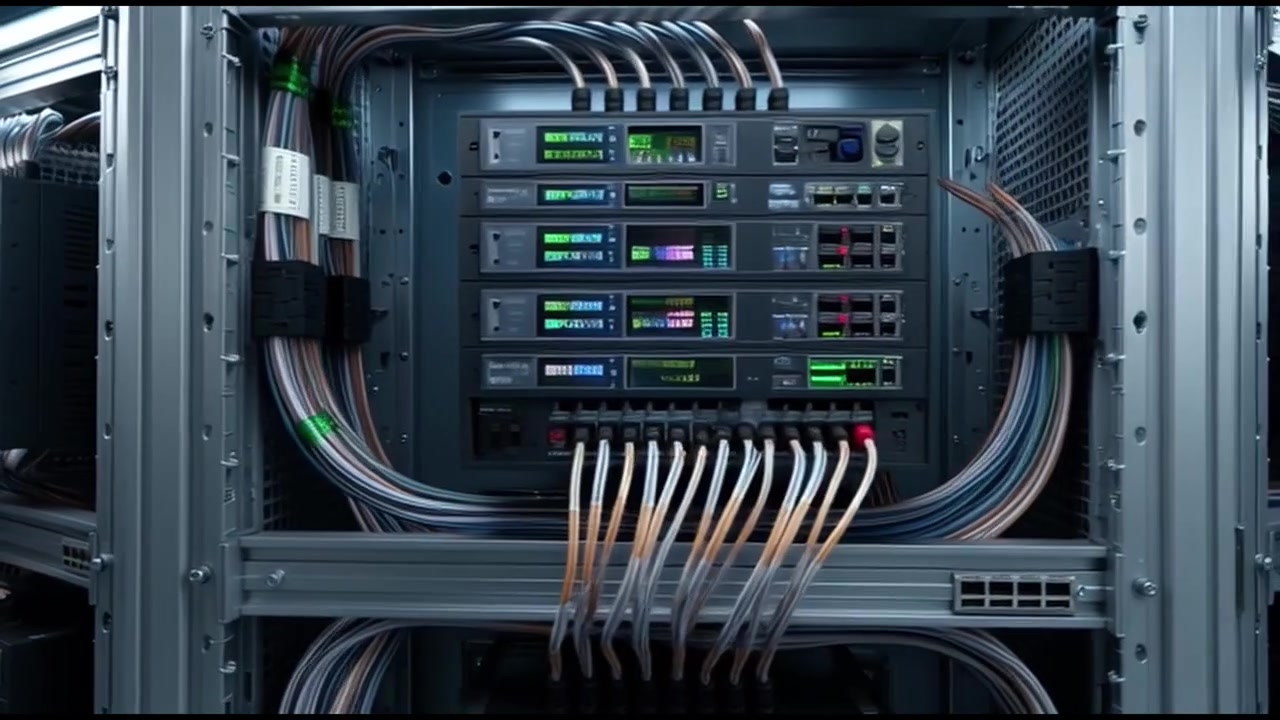 Nærbillede af serverrackudstyr i et moderne datacenter