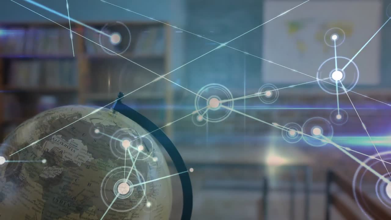 배경에서 데이터 처리를 통해 비어있는 교실의 애니메이션